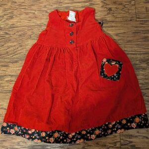 Vintage Ruth Of Carolina Red Corduroy Dress‎ With Black Floral Accents